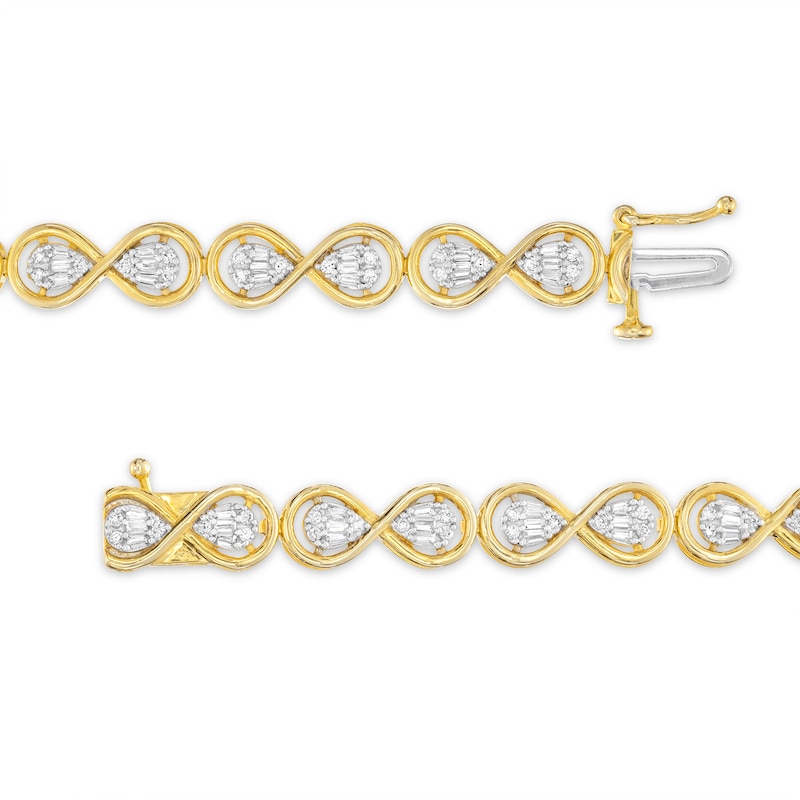 Diamond Infinity Bracelet 1 ct tw Baguette & Round-cut Yellow Gold Plated 7