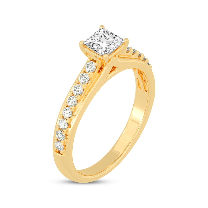 Princess & Round-Cut Diamond Engagement Ring 3/4 ct tw Yellow Gold Plated