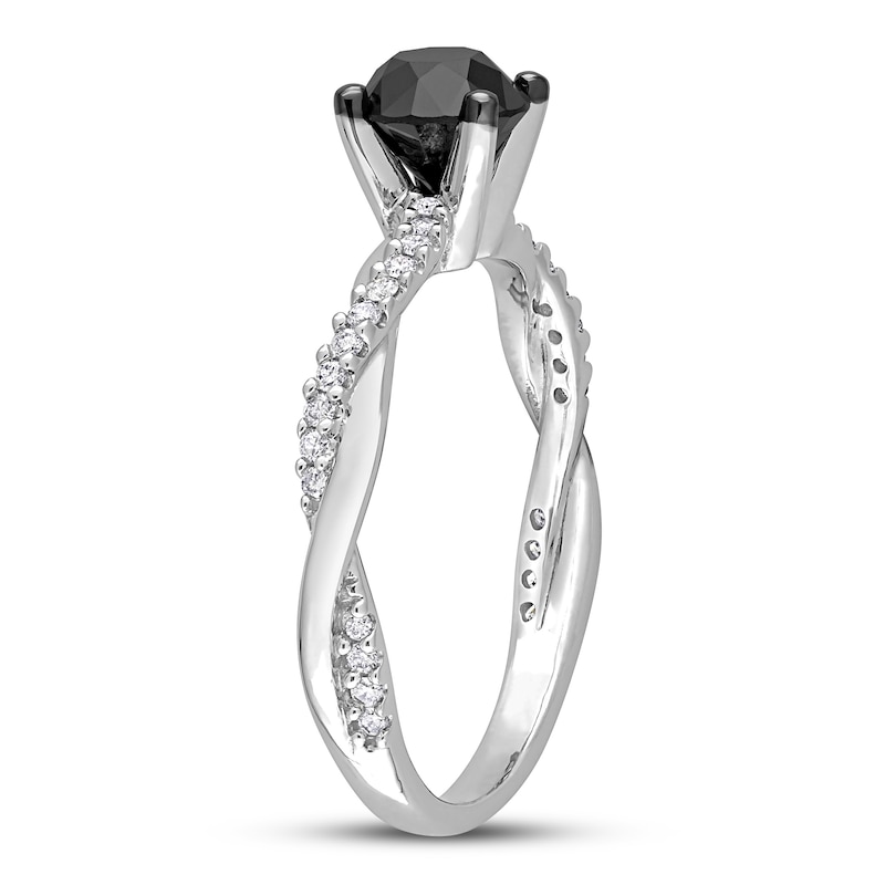 Black & White Diamond Engagement Ring 1 ct tw Round-cut White Gold Plated
