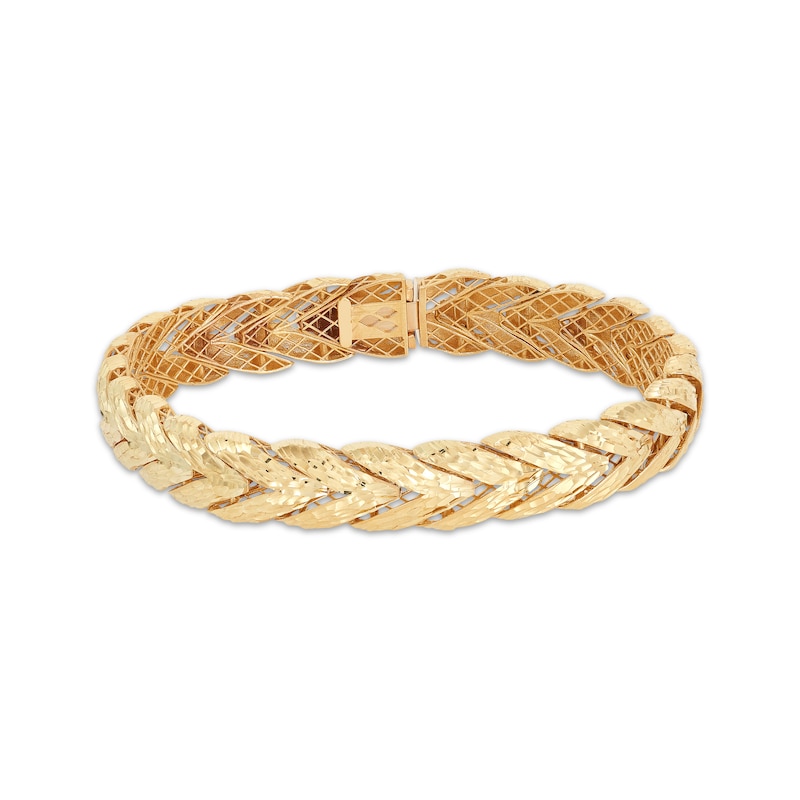 Diamond-Cut Solid Wheat Chain Bracelet Yellow Gold Plated 7.5