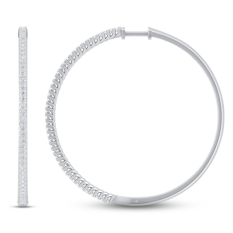 Diamond Large Hoop Earrings 1 ct tw Round-cut White Gold Plated