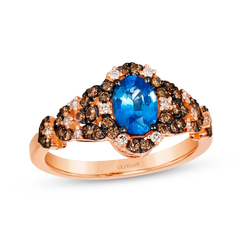 Le Vian Venetian Mosaic Sapphire Ring 3/8 ct tw Diamonds Strawberry Gold Plated