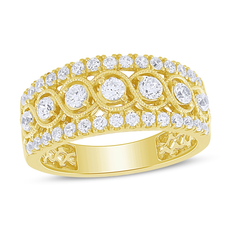 Diamond Anniversary Ring 1 ct tw Round-cut Yellow Gold Plated