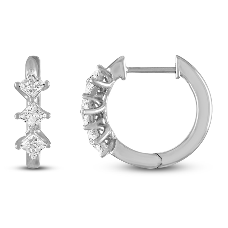 Diamond Hoop Earrings 1/2 ct tw Princess-cut White Gold Plated