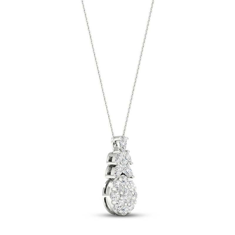 Multi-Diamond Necklace 2 ct tw Pear, Princess, Oval & Round-cut White Gold Plated 18