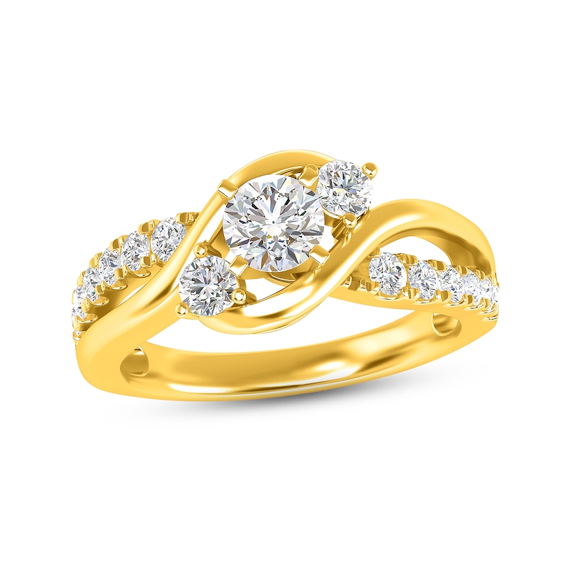 Diamond Three-Stone Engagement Ring 1 ct tw Round-cut Yellow Gold Plated