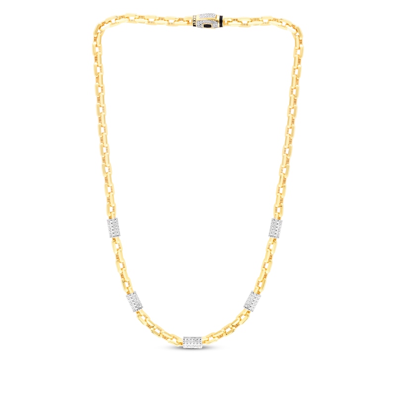 Diamond Station Link Necklace 1-1/5 ct tw Yellow Gold Plated 20