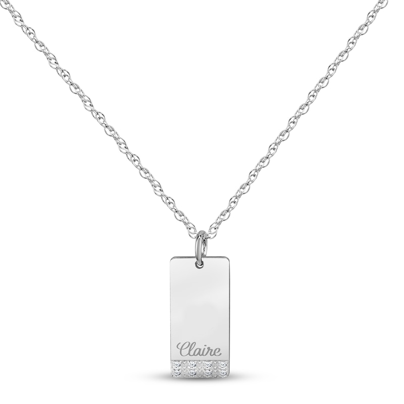 Diamond Name Dog Tag Necklace White Gold Plated 18