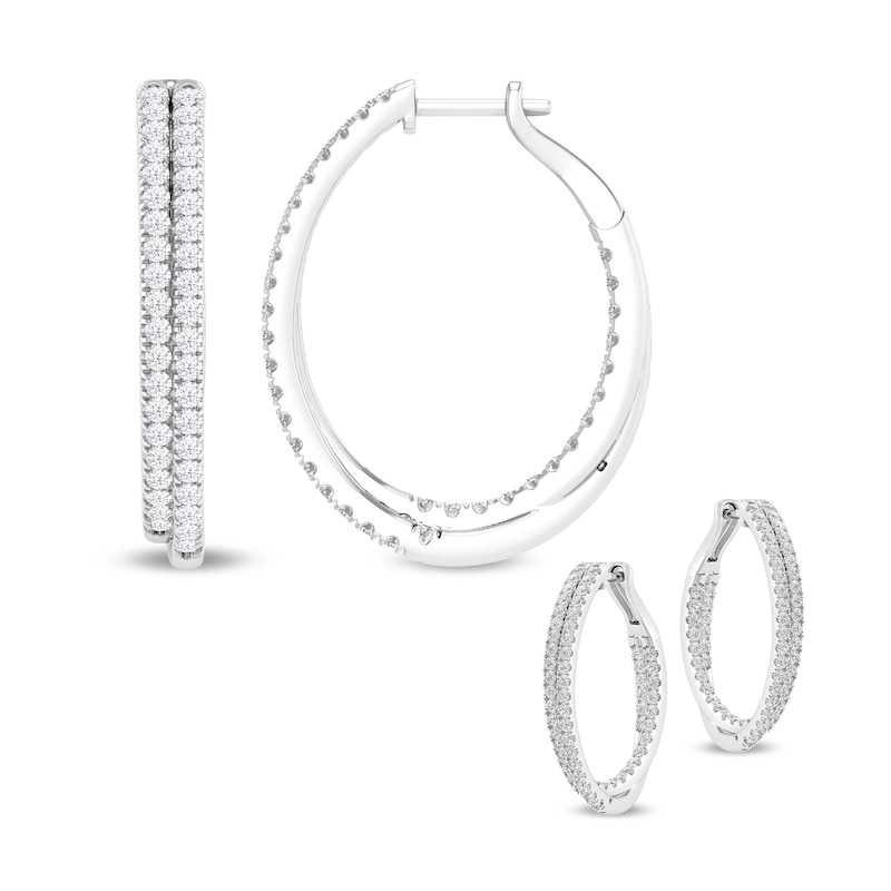 Diamond Double-Hoop Earrings 2 ct tw Round-cut White Gold Plated