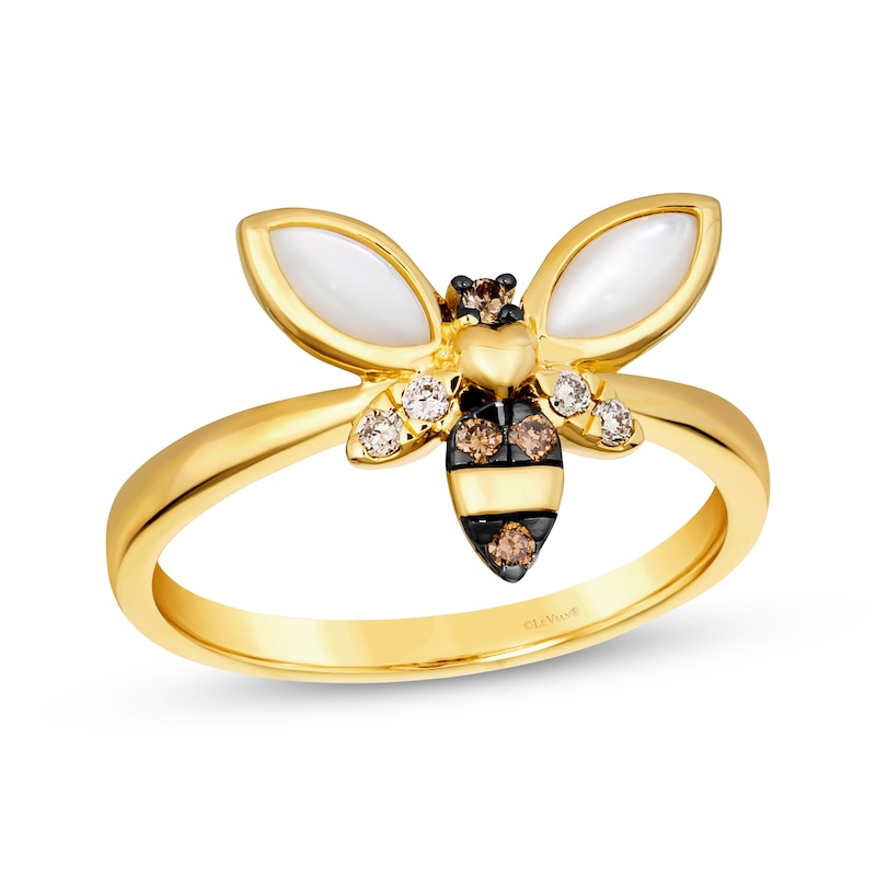 Le Vian Mother of Pearl Bee Ring 1/15 ct tw Diamonds Honey Gold Plated
