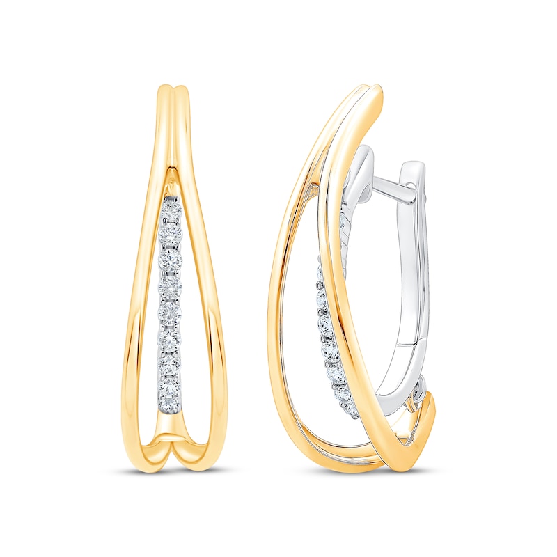 Unstoppable Love Diamond Split Double Hoop Earrings 1/3 ct tw Two-Tone Gold Plated