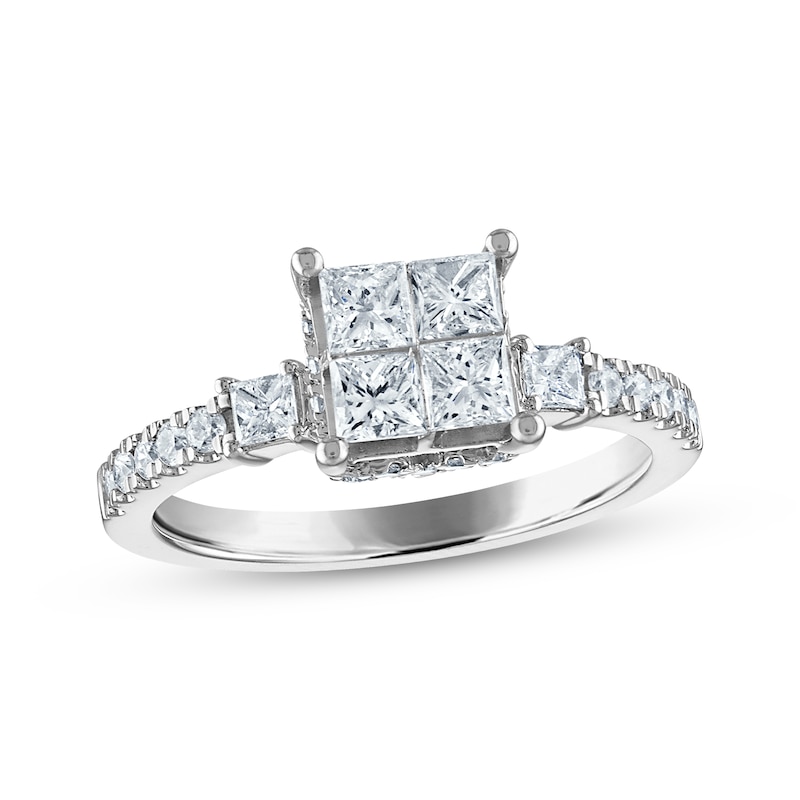Princess & Round-Cut Diamond Engagement Ring 1 ct tw White Gold Plated