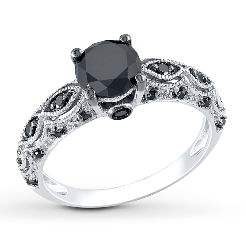Black Diamond Ring 1-1/4 Carats tw White Gold Plated