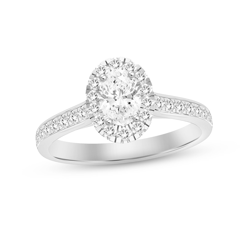 Diamond Halo Engagement Ring 1 ct tw Oval & Round-cut White Gold Plated