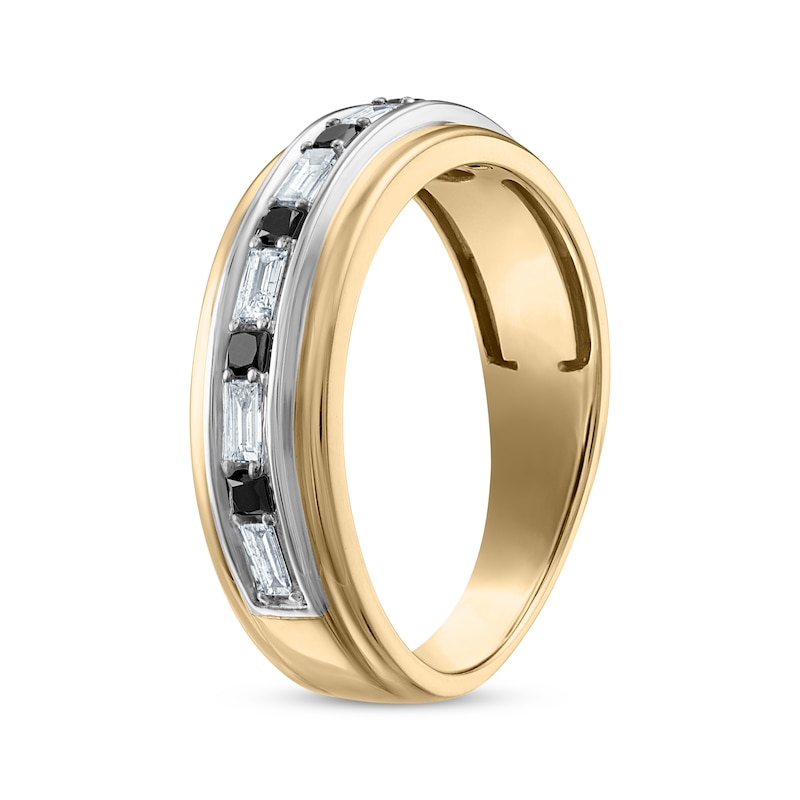 Men's Square-Cut Black & Baguette-Cut White Diamond Wedding Band 1/2 ct tw Two-Tone Gold Plated