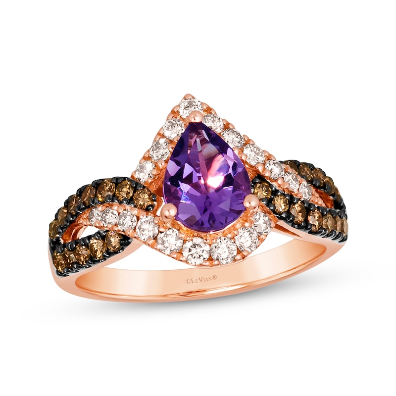 Le Vian Amethyst Ring 3/4 ct tw Diamonds Strawberry Gold Plated