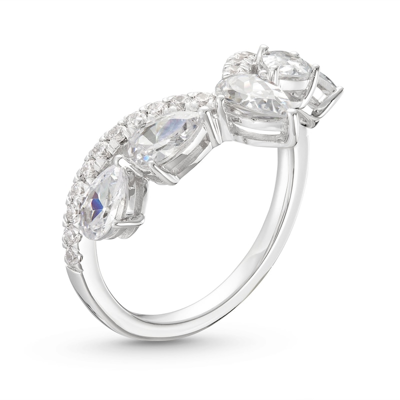 Diamond Chevron Ring 1-1/2 ct tw Pear & Round-cut White Gold Plated