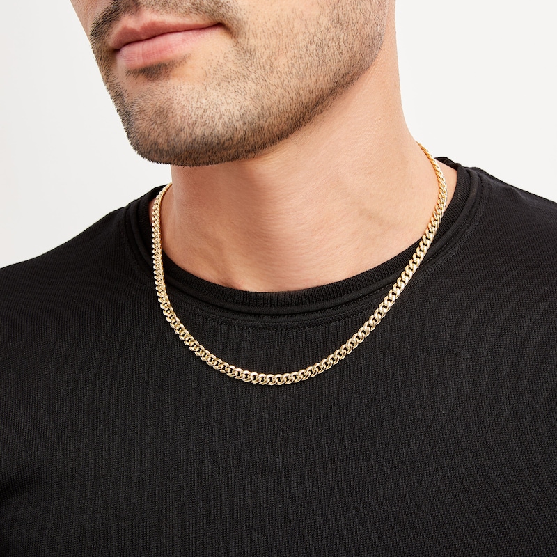 Solid Cuban Chain Necklace Yellow Gold Plated 20