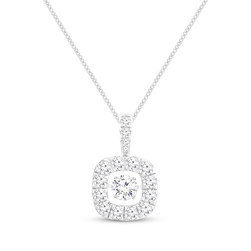 Unstoppable Love Lab-Created Diamond Cushion Frame Necklace 2 ct tw White Gold Plated 19”