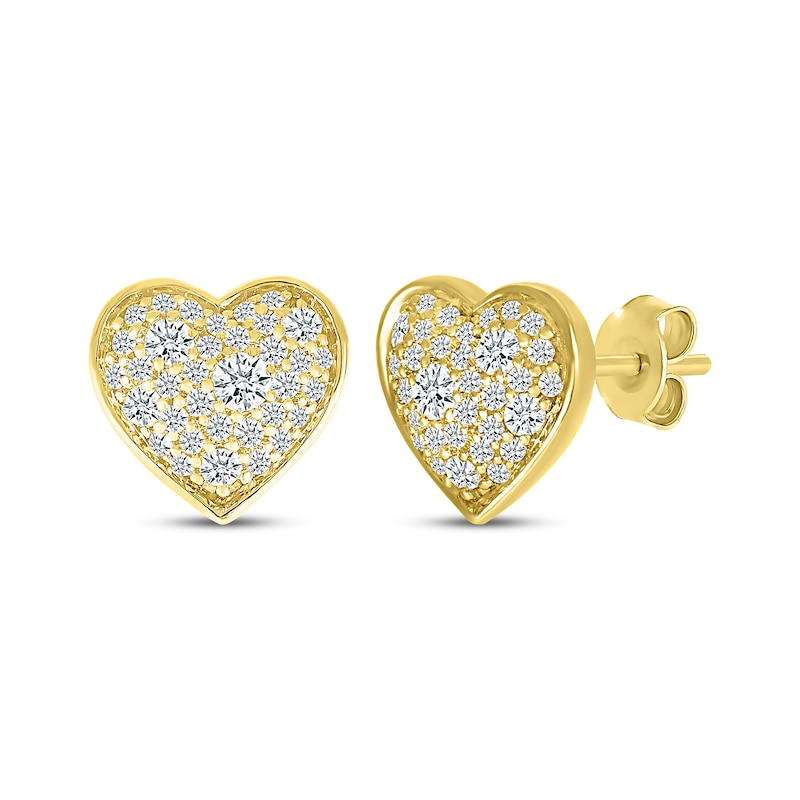 Diamond Cobblestone Heart Stud Earrings 1/2 ct tw Yellow Gold Plated