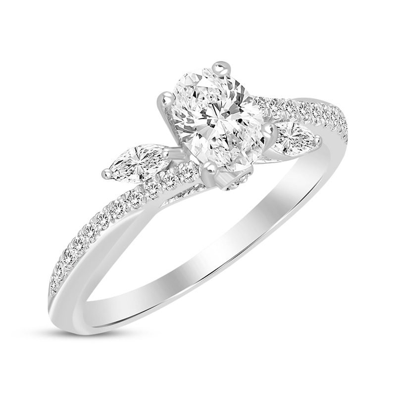 Oval-Cut Diamond Bypass Engagement Ring 1 ct tw White Gold Plated