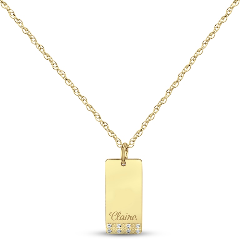 Diamond Name Dog Tag Necklace Yellow Gold Plated 18