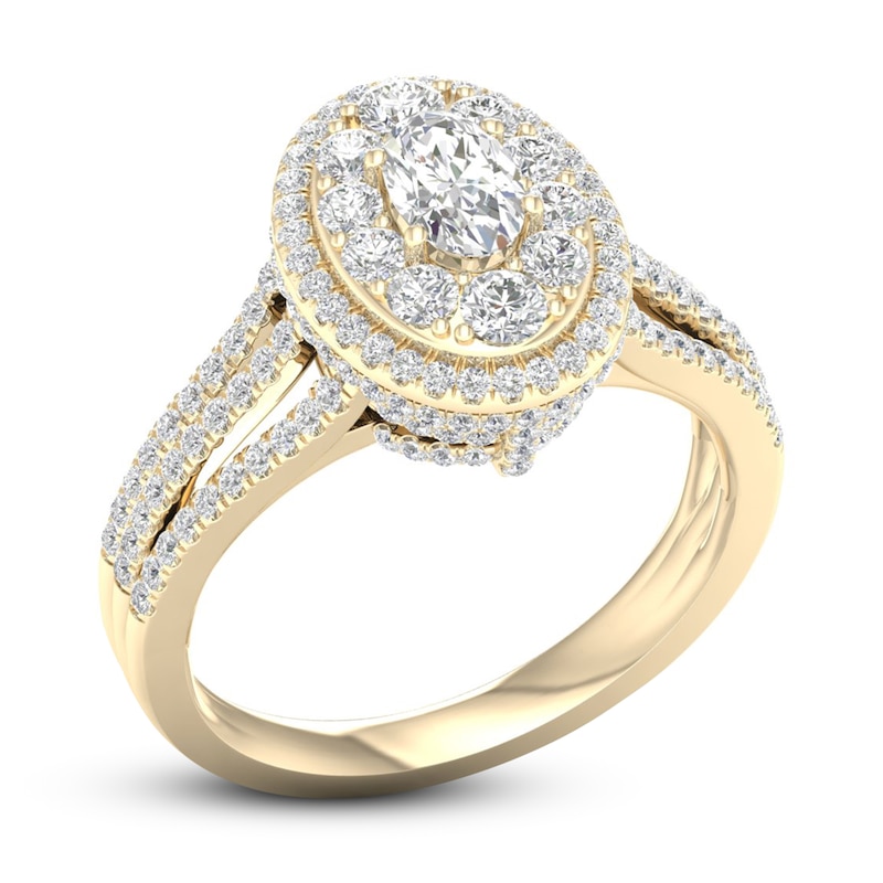 Multi-Diamond Engagement Ring 1-1/5 ct tw Oval & Round-cut Yellow Gold Plated