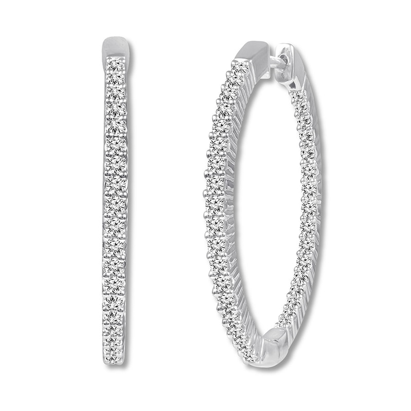 Diamond Hoop Earrings 1-1/2 ct tw Round-cut White Gold Plated