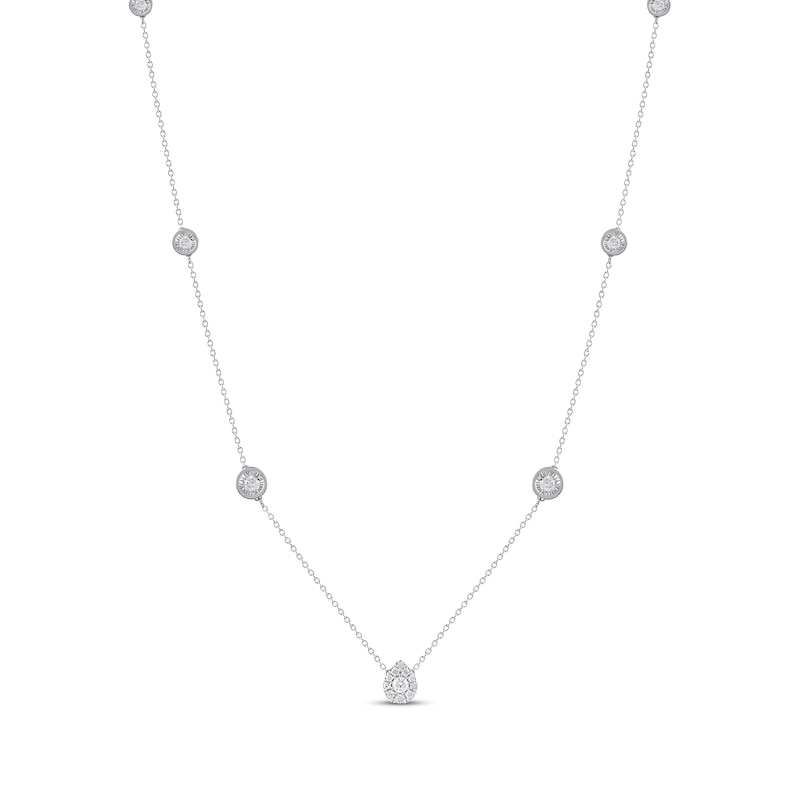 Diamond Halo Teardrop Center Station Necklace 1/2 ct tw White Gold Plated 18