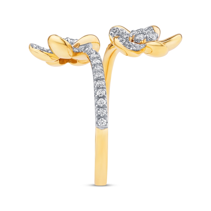 Diamond Plumeria Flower Bypass Ring 1/2 ct tw Yellow Gold Plated