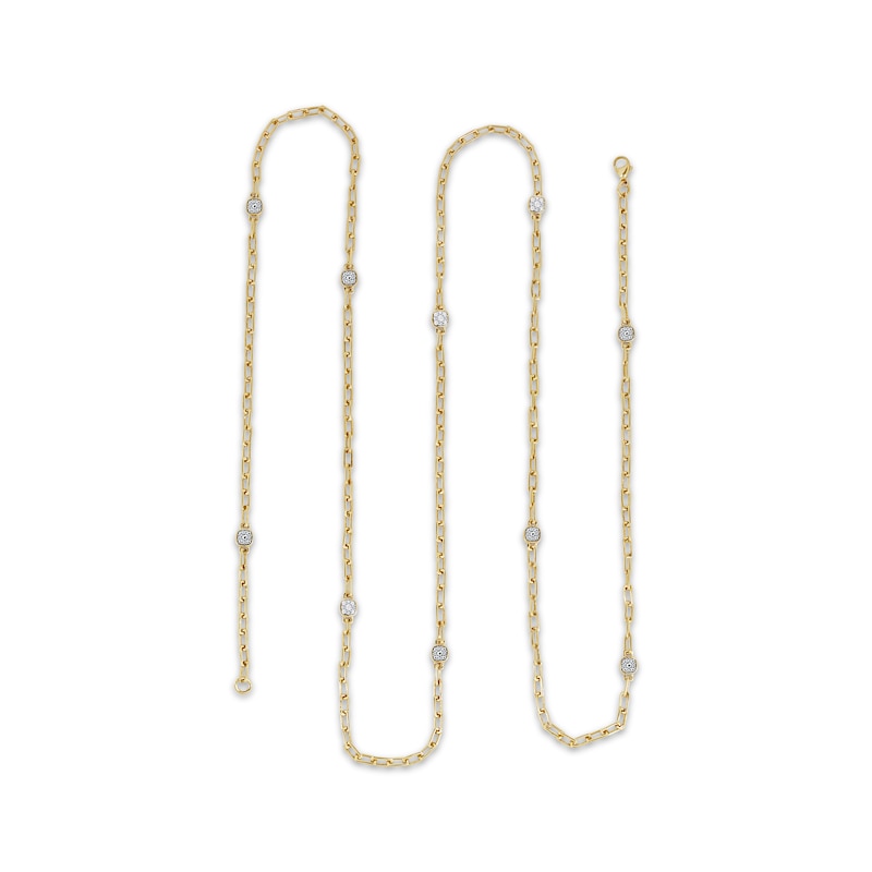 Diamond Station Paperclip Chain Necklace 5/8 ct tw Yellow Gold Plated 36