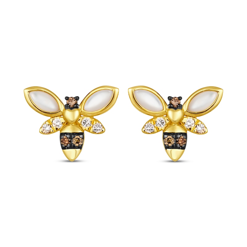 Le Vian Mother of Pearl Bee Stud Earrings 1/6 ct tw Diamonds Honey Gold Plated