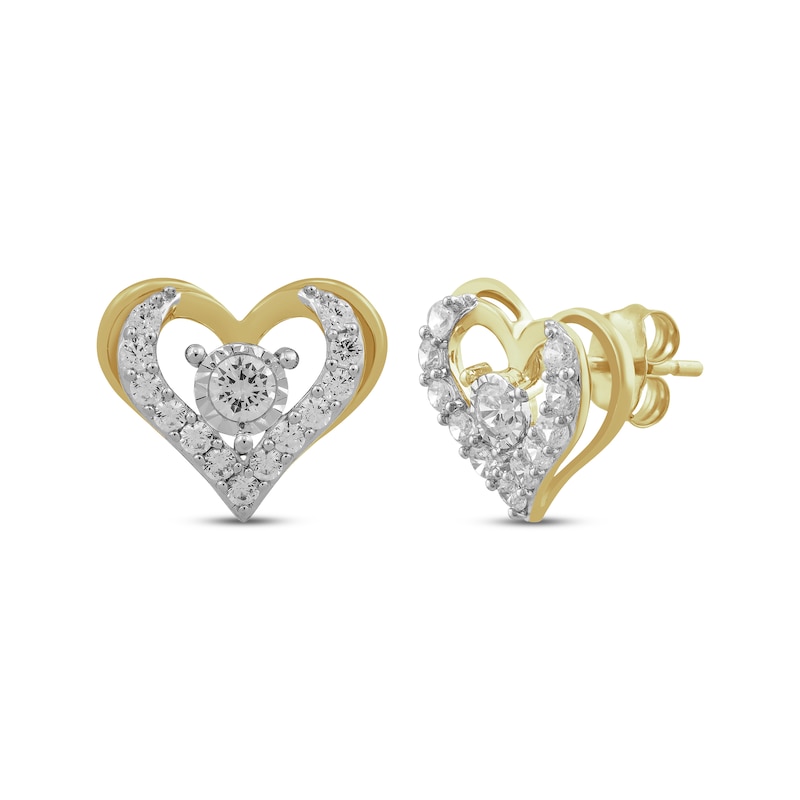 Diamond Open Heart Stud Earrings 1 ct tw Yellow Gold Plated