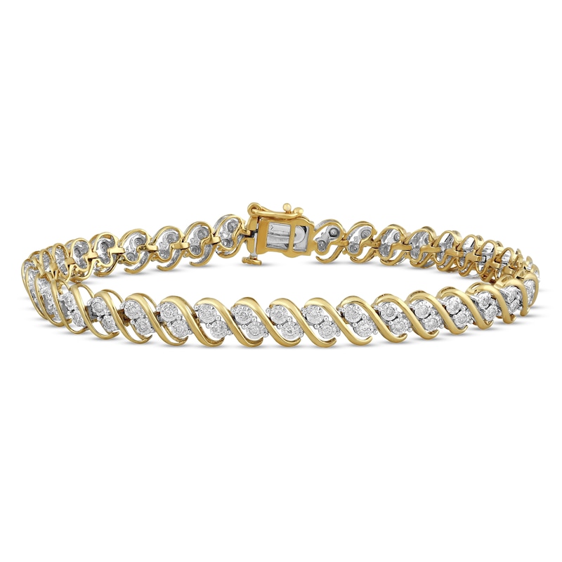 Diamond Bracelet 1 ct tw Round-Cut Yellow Gold Plated 7.5