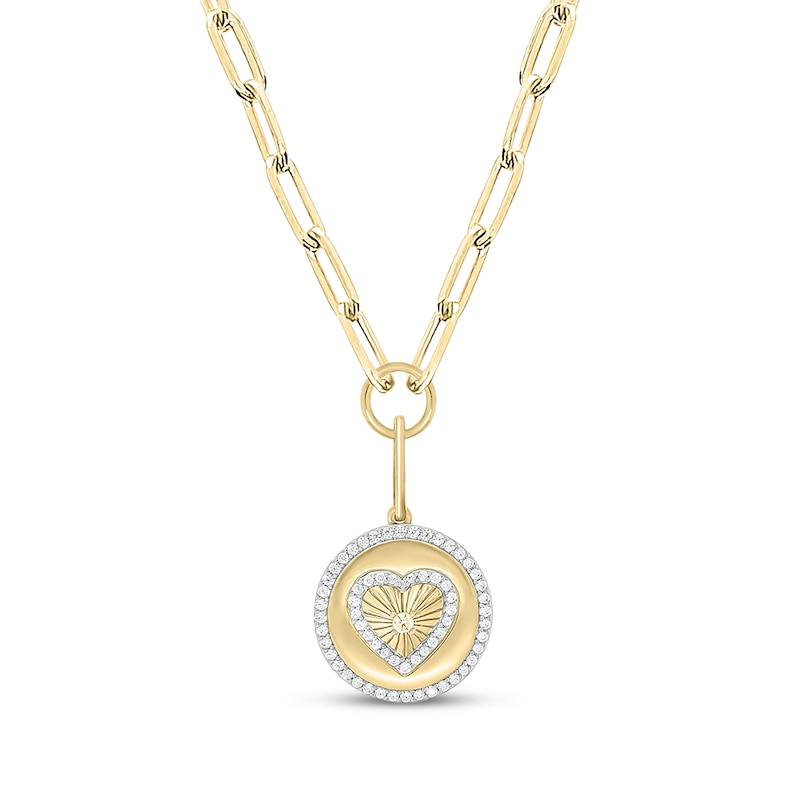 Round-Cut Diamond Heart Disc Paperclip Chain Y-Drop Necklace 1/2 ct tw Yellow Gold Plated 18”
