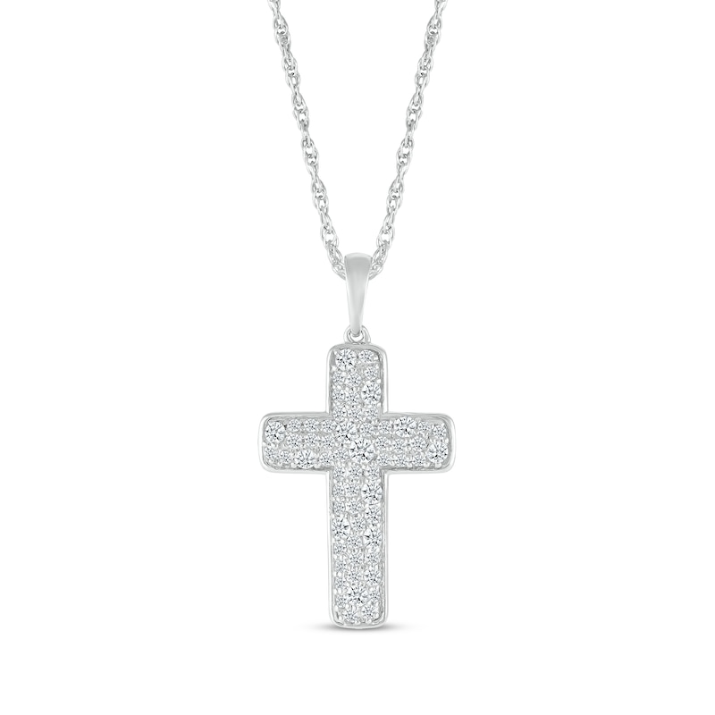 Multi-Diamond Cobblestone Cross Necklace 5/8 ct tw White Gold Plated 18