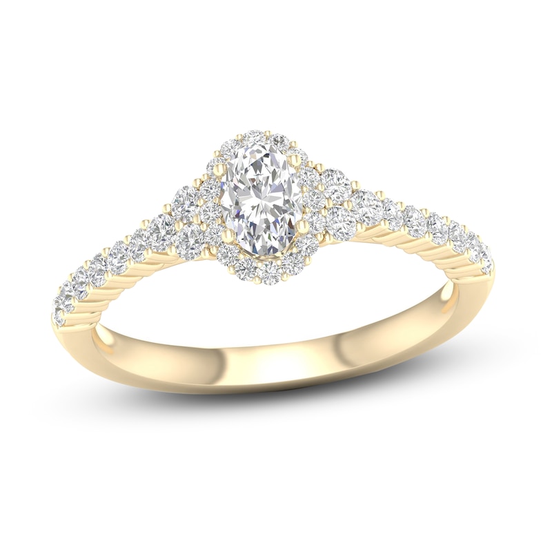 Diamond Engagement Ring 3/4 ct tw Oval & Round Yellow Gold Plated