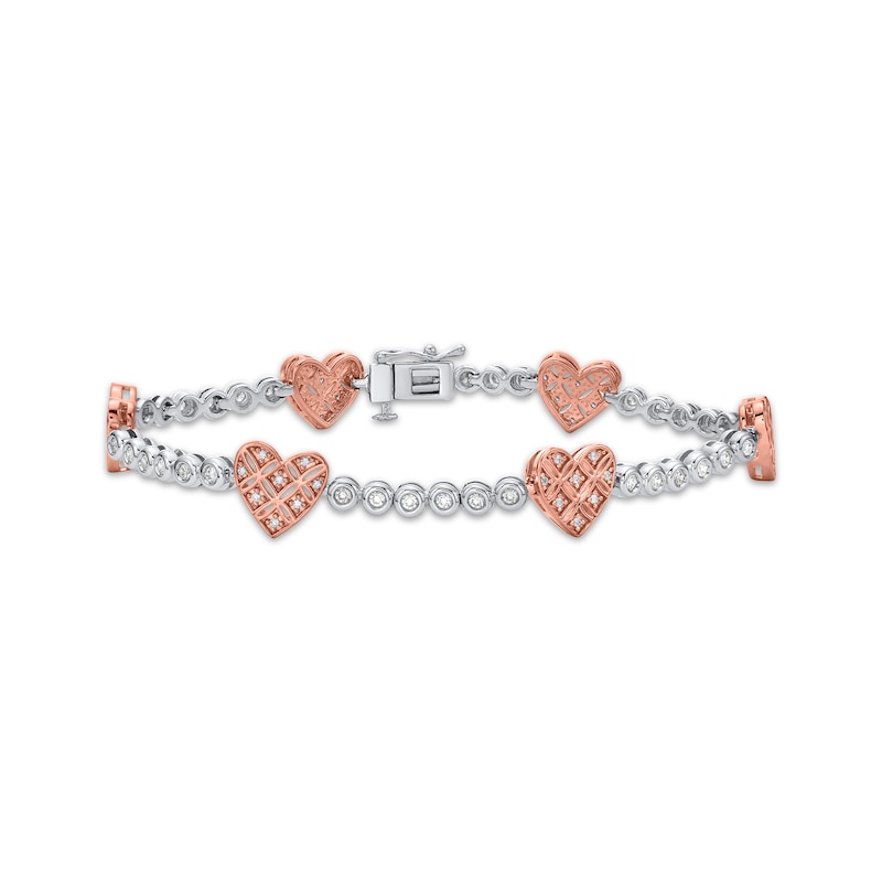 Diamond Crisscross Heart Station Tennis Bracelet 3/4 ct tw Two-Tone Gold Plated 7