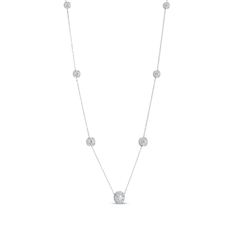 Diamond Halo Station Necklace 1/2 ct tw White Gold Plated 18