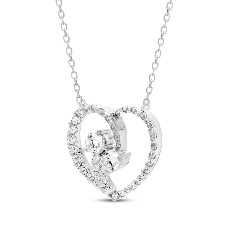 Diamond Two-Stone Heart Necklace 1 ct tw White Gold Plated 18