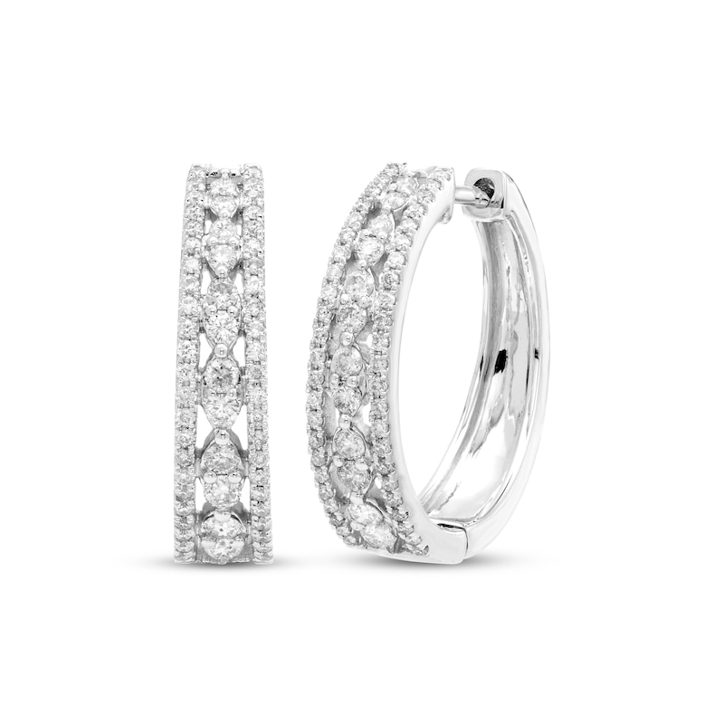 Multi-Diamond Tapered Huggie Hoop Earrings 1/2 ct tw White Gold Plated