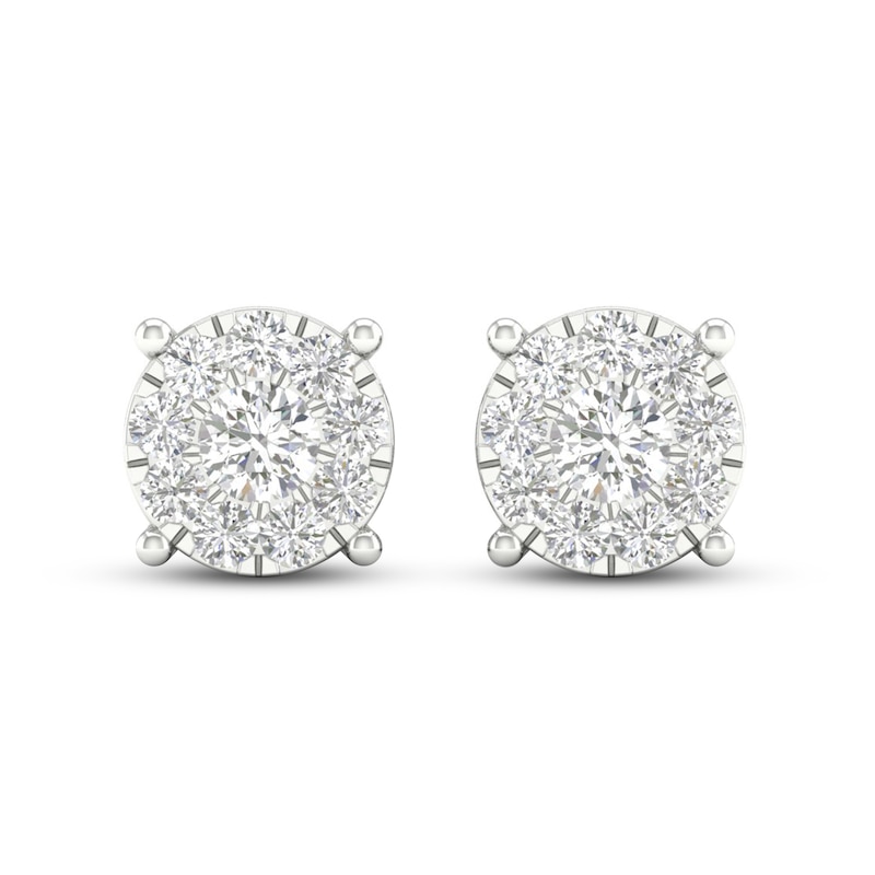 Diamond Halo Stud Earrings 1 ct tw Round-Cut White Gold Plated