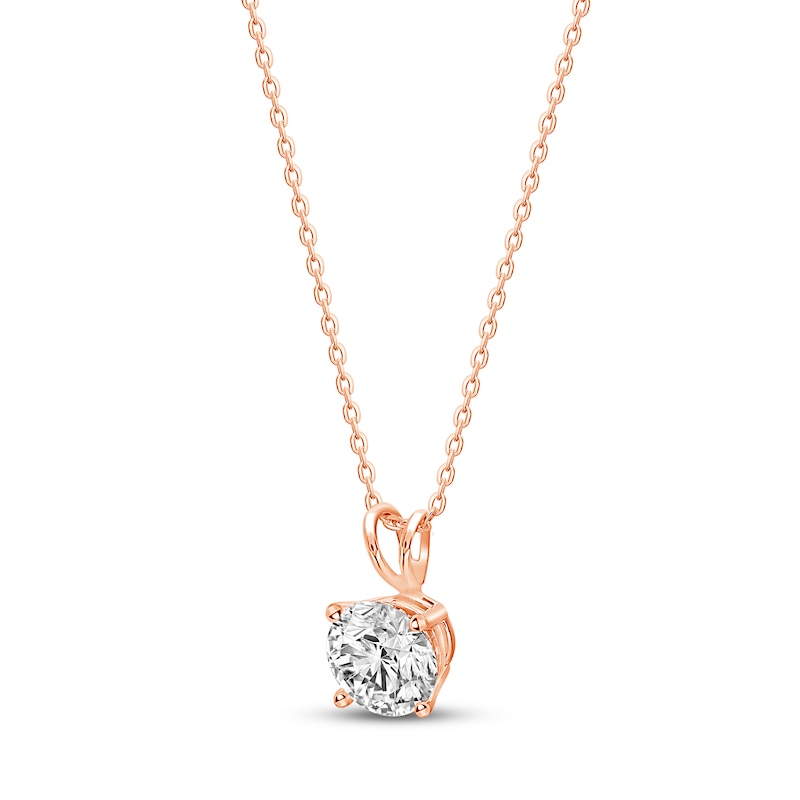 Solitaire Diamond Necklace 1 ct tw Round-cut Rose Gold Plated 18