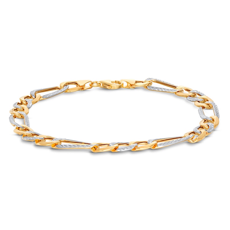Semi-Solid Figaro Chain Bracelet Two-Tone Gold Plated 8.5
