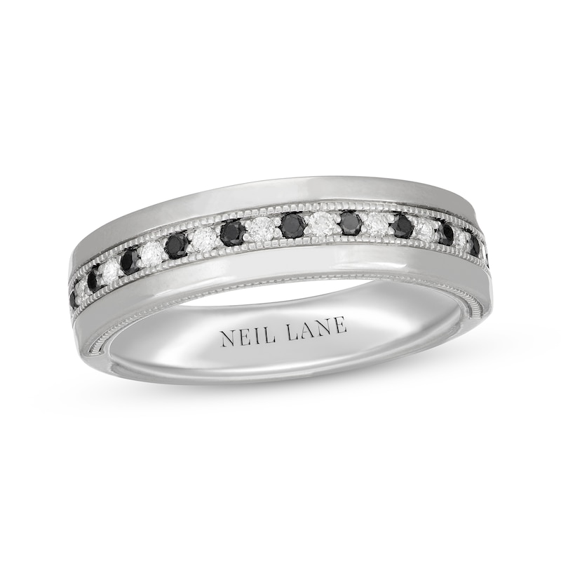 Neil Lane Men’s Round-cut Black & White Diamond Wedding Band 1/3 ct tw White Gold Plated