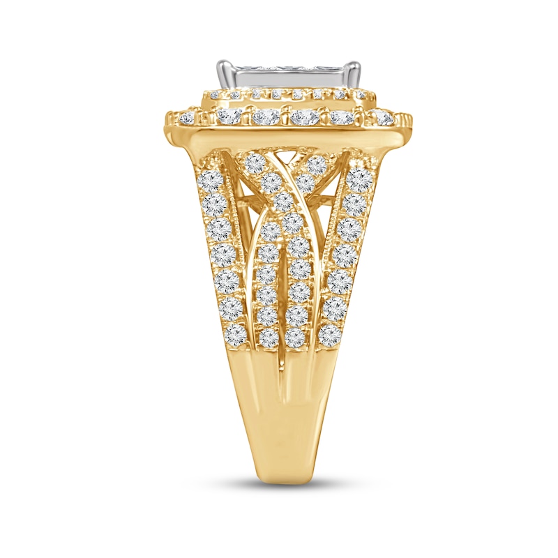 Multi-Diamond Engagement Ring 3 ct tw Princess & Round-cut Yellow Gold Plated