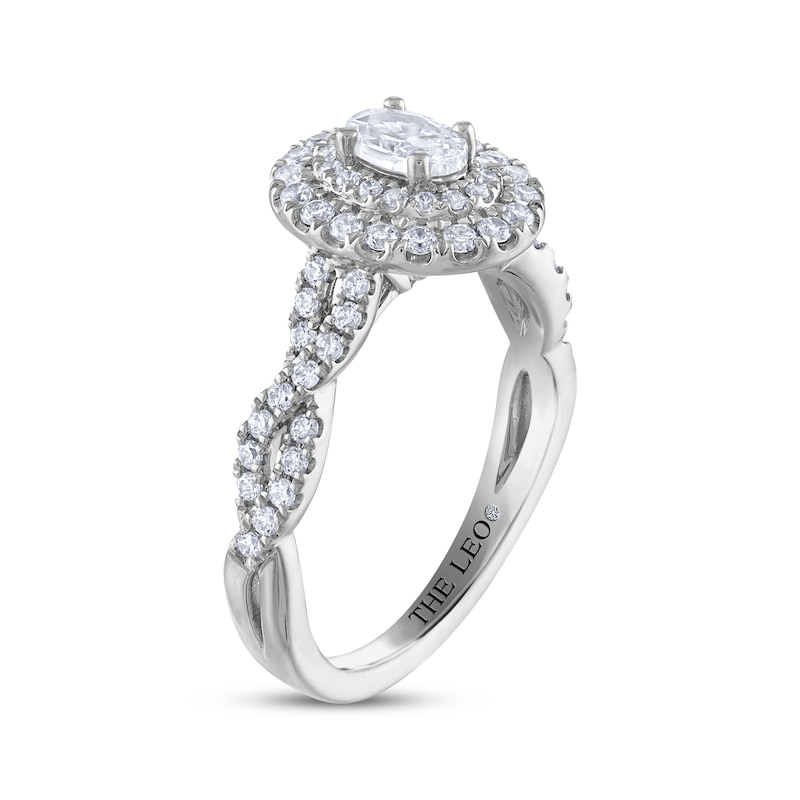 THE LEO Legacy Lab-Created Diamond Oval-Cut Double Halo Twist Engagement Ring 7/8 ct tw White Gold Plated
