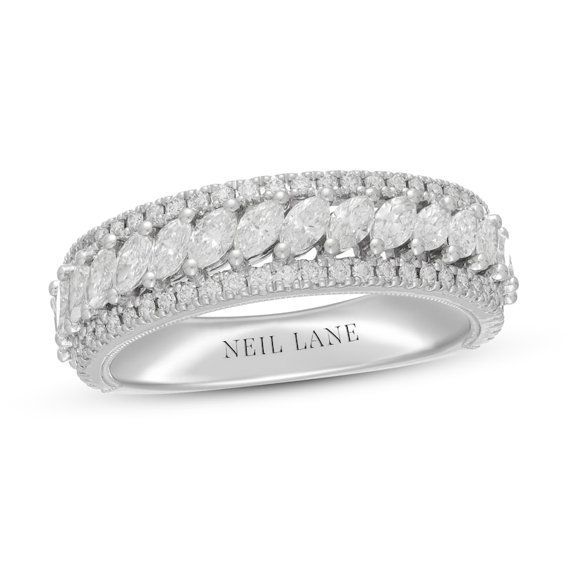 Neil Lane Premiere Diamond Anniversary Ring 1-1/4 ct tw Marquise/Round-Cut White Gold Plated