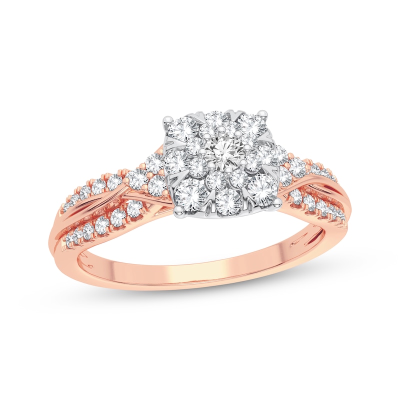 Multi-Diamond Center Engagement Ring 3/8 ct tw Round-cut Rose Gold Plated
