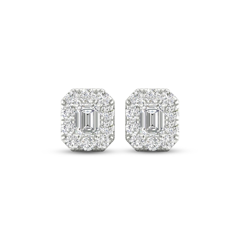 Diamond Stud Earrings 3 ct tw Emerald & Round-cut White Gold Plated